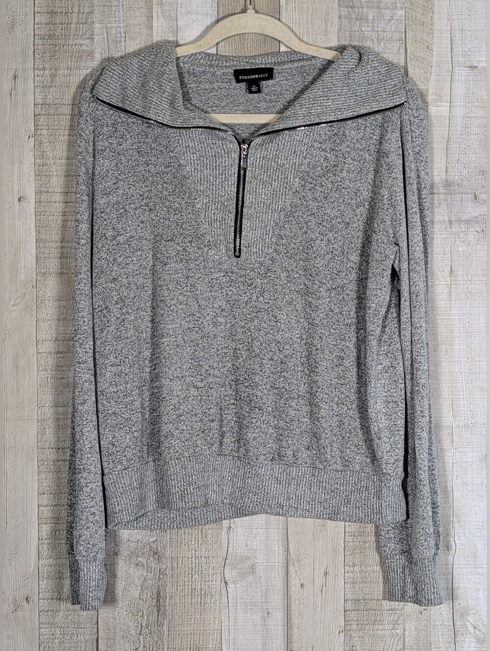 Fortune + Ivy Gray Marled Ribbed Quarter Zip Sweater XL